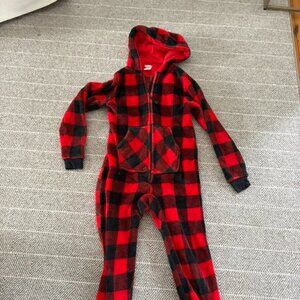 Fleece One Piece Youth size 10 Red Black Zip up with Hood Cat & Jack